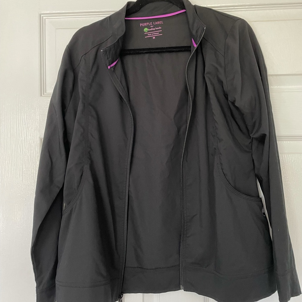 Women’s Medium Healing Hands by Purple Label Black Scrub Jacket